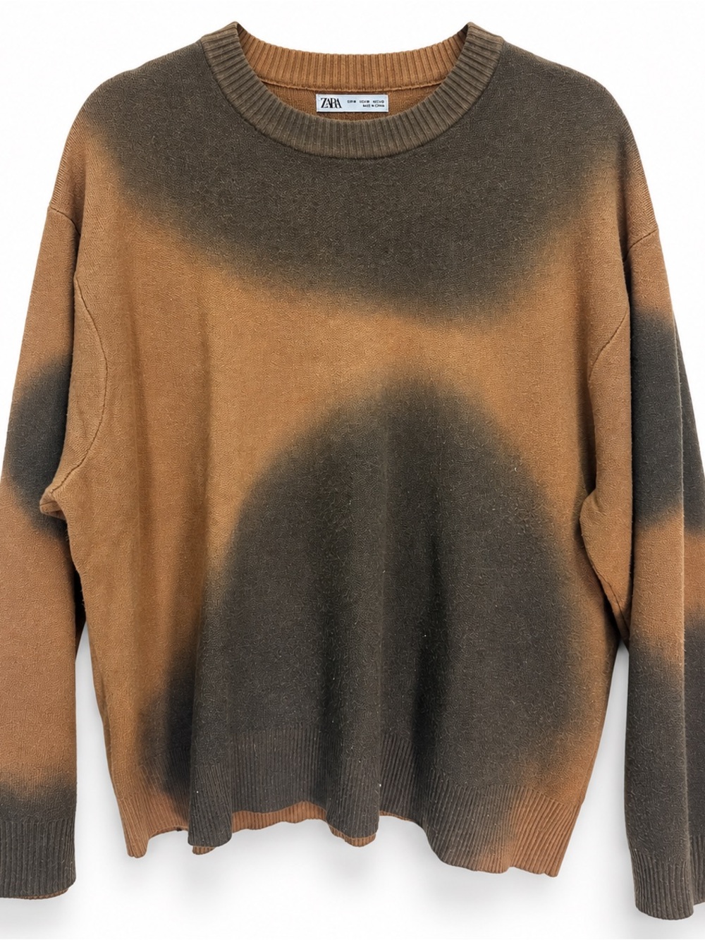 Zara Men's Brown and Charcoal Crewneck Sweater
